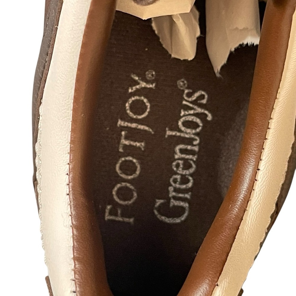 FooJoy Golf white/brown shoes Green Joys Spiked men size 10M - Picture 9 of 16